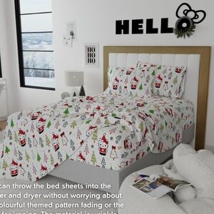 Hello Kitty Christmas Cotton Flannel Twin Sheet Set NWT